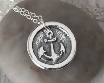 Wax Seal Anchor Necklace - Nautical Pendant  -  Sailor Necklace with Sterling Silver Chain -  Anchor Charm - Eco Friendly Silver Handcrafted