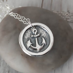 Wax Seal Anchor Necklace - Nautical Pendant  -  Sailor Necklace with Sterling Silver Chain -  Anchor Charm - Eco Friendly Silver Handcrafted