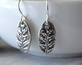 Silver Fern Leaf Earrings - Fern Earrings - .999 Fine Silver leaf earrings - Dangle Earrings, Sterling Silver Ear Wires