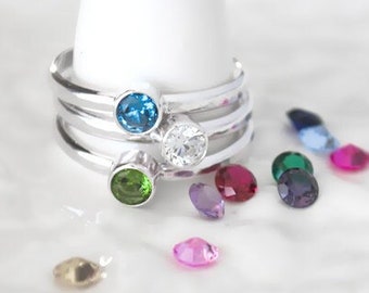 Birthstone Ring Sterling Silver, Choose a Birthstone: Alexandrite, Tourmaline, Zircon, Aquamarine, Topaz, Peridot, Garnet, PLUS