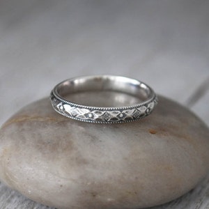 Sterling Silver Band -  Ornate Pattern Band - Handforged Silver Ring - Silver Ring - Wedding Band