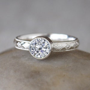 Cubic Zirconia Ring in Sterling Silver - Handcrafted Sterling Silver Cubic Zirconia CZ Ring -  CZ Stacking Ring - April Birthstone Ring