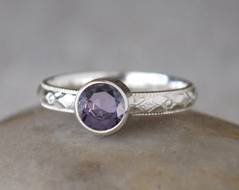 Amethyst Ring in Sterling Silver - Handcrafted Silver Amethyst Ring - Sterling Silver Amethyst Stacking Ring - February Birthstone Ring