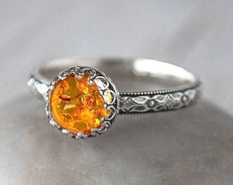 Amber Ring Sterling Silver, Handcrafted Artisan Crown Bezel Amber Silver Ring