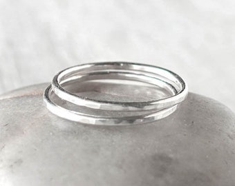 Skinny Silver Stacking Rings - Sterling Silver Stack Rings - Hammered Silver Rings - Minimalist Silver Ring Stack Set