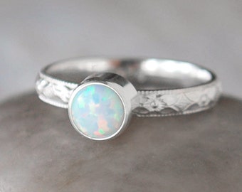 Sterling Silver Opal Ring  - Handcrafted Birthstone Ring -  Opal stacking Ring - October Birthstone Ring