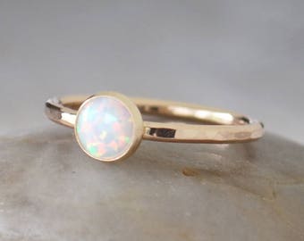 Gold Opal Ring in 14k Gold-Filled - Opal Stacking Ring - Handcrafted Artisan Ring - October Birthstone