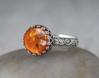 Baltic Amber Ring Sterling Silver - Sterling Silver Amber Ring - Handcrafted Artisan Silver Ring