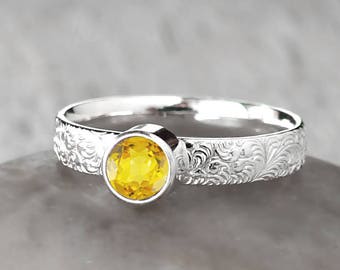 Topaz Ring in Sterling Silver - Handcrafted Topaz Ring -  Yellow Topaz stacking Ring - November Birthstone Ring