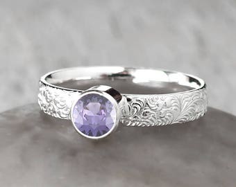 Silver Alexandrite Ring - Sterling Silver - Handcrafted Alexandrite Ring -  June Birthstone Ring