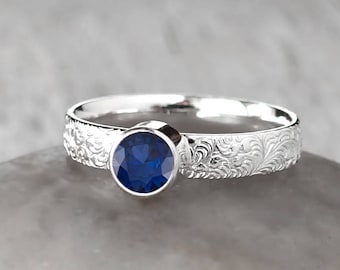 Sapphire Ring - Sterling Silver - Handcrafted Blue Sapphire Ring - September Birthstone Ring