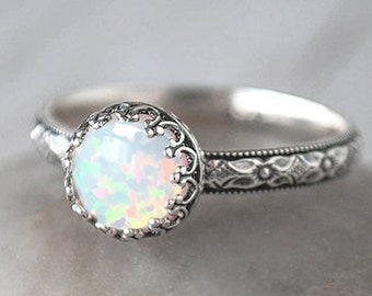 Opal Ring Sterling Silver - Handcrafted Artisan Silver Ring  - Sterling Silver Handforged Opal Stack Ring