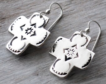 Silver Cross Earrings - Handcrafted Southwestern style Sterling Silver Cross Earrings