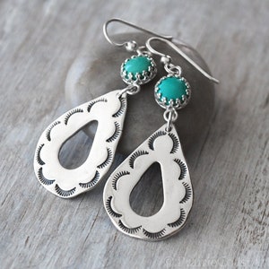 Fine Silver Silver Turquoise Earrings - Handcrafted Southwestern Style,  Sterling Silver Dangle Earrings - American Turquoise