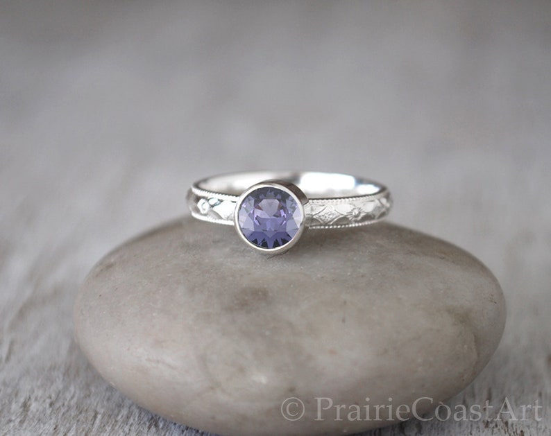 Alexandrite Ring in Sterling Silver Handcrafted Sterling Silver Alexandrite Ring Alexandrite stacking Ring June Birthstone Ring image 1