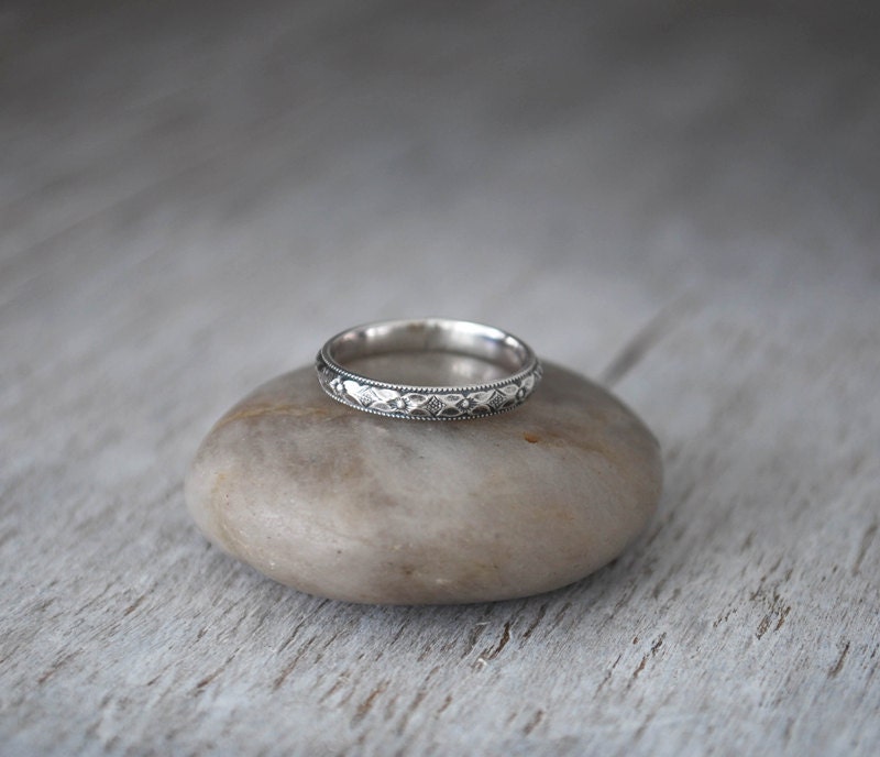 Sterling Silver Band -  Ornate Pattern Band - Handforged Silver Ring - Silver Ring - Wedding Band