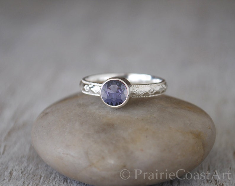 Alexandrite Ring in Sterling Silver Handcrafted Sterling Silver Alexandrite Ring Alexandrite stacking Ring June Birthstone Ring image 3