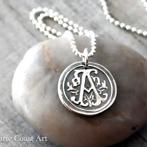 Personalized Wax Seal Initial Necklace, Custom Initial Necklace, .999  Fine Silver Monogram Necklace
