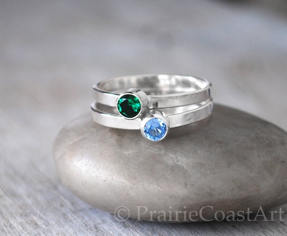 silver stackable birthstone rings