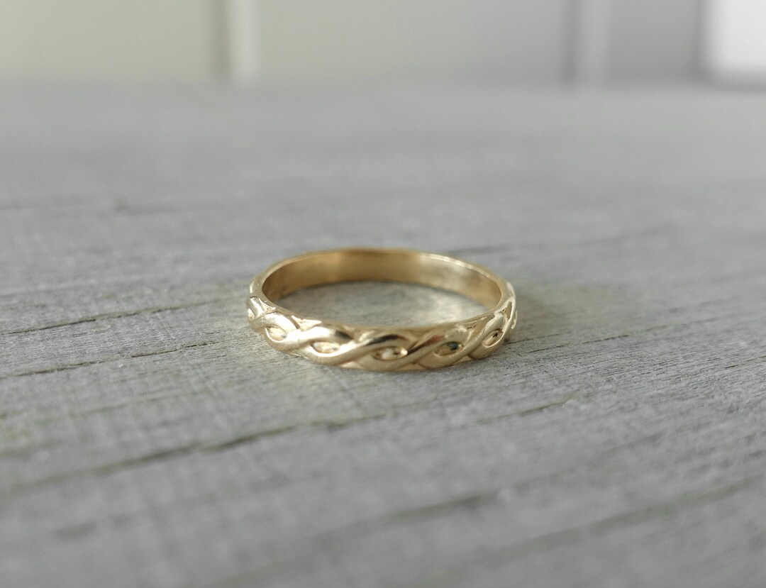 Infinity Gold Filled Band, 3mm gold ring band, ornate Infinity pattern ...