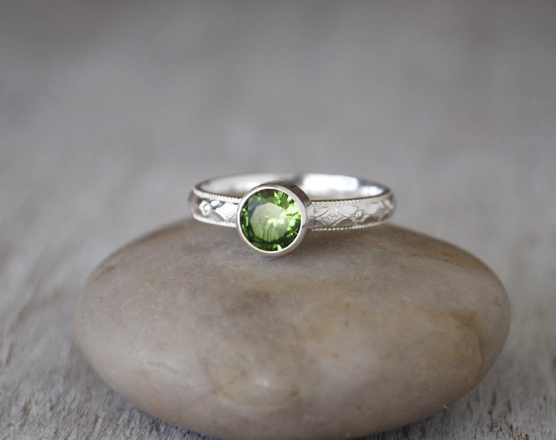 Peridot Ring in Sterling Silver Handcrafted Artisan Silver Ring Sterling Silver Peridot Gemstone Ring August Birthstone Ring image 1