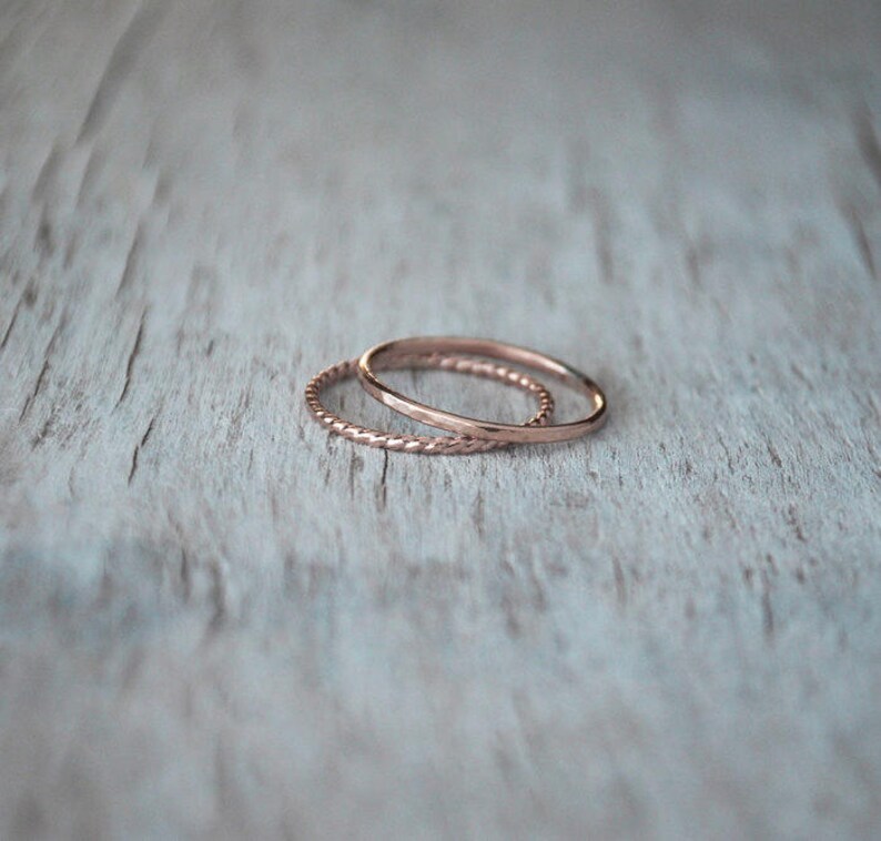 2 Rose Gold Stacking Ring Set, 14k Rose Gold Filled Stack Rings, Handcrafted Rings Rose Gold Skinny Ring Stack Set image 2