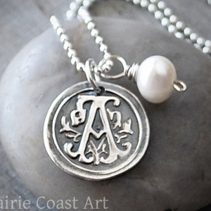 Personalized Wax Seal Initial .999 Fine Silver Necklace - Custom Initial Charm - Wax Seal Necklace - Sterling Silver Monogram Necklace
