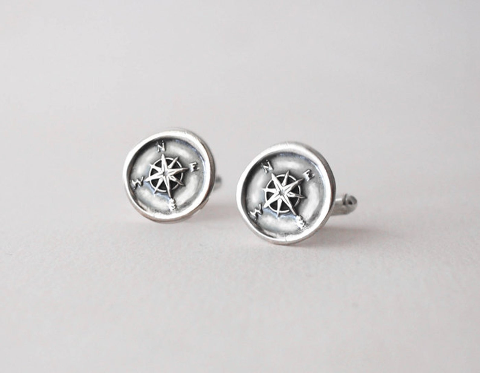 Compass Cufflinks, Sterling Silver Nautical Cufflinks, .999 Fine Silver ...