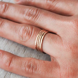 2 Rose Gold Stacking Ring Set, 14k Rose Gold Filled Stack Rings, Handcrafted Rings Rose Gold Skinny Ring Stack Set image 3