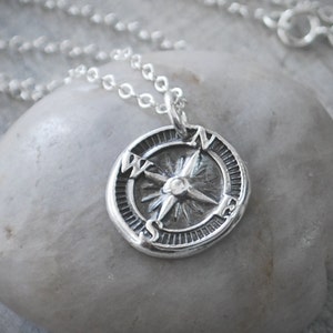 Fine .999 Silver Compass Necklace - Compass Rose pendant - Sterling Silver Chain