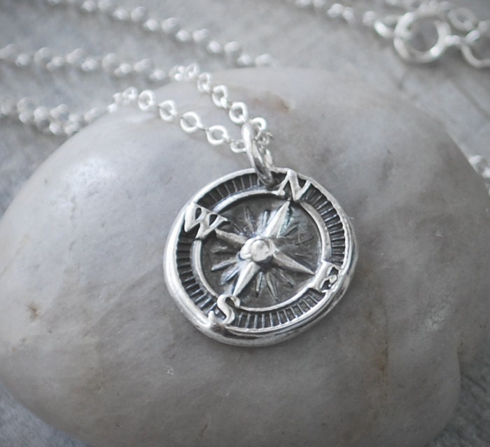 Silver Compass Rose Necklace Compass Necklace Handcrafted Etsy