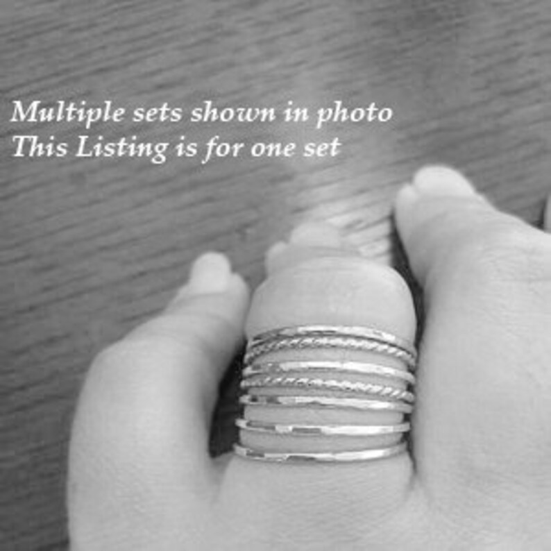 Set of 5 Silver Stacking Ring Set, Sterling Silver Stack Rings, Handcrafted Silver Ring Stack Set afbeelding 4