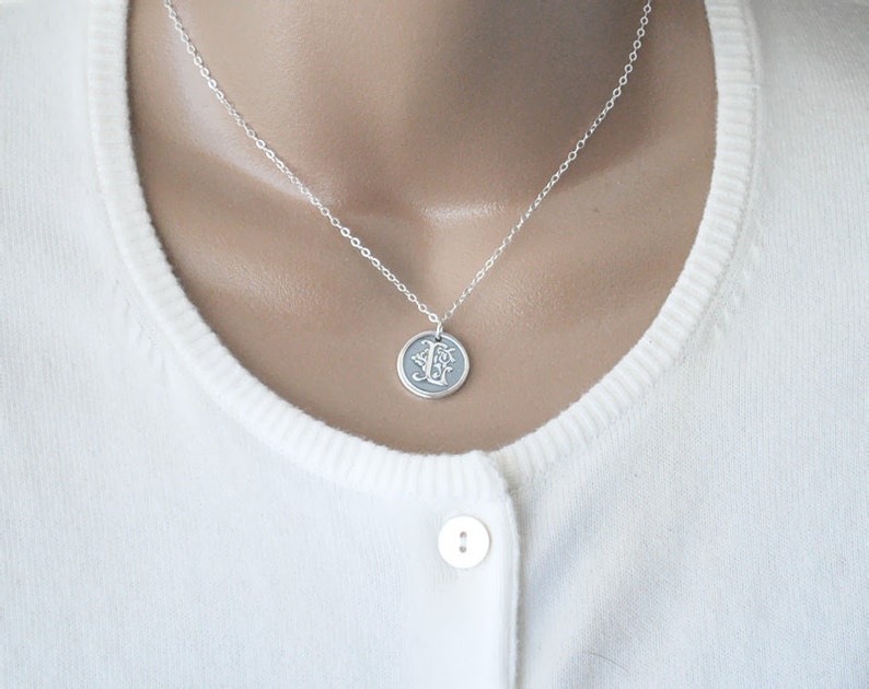 Custom Initial Necklace Sterling Silver Monogram Necklace Personalized Wax Seal Initial Necklace