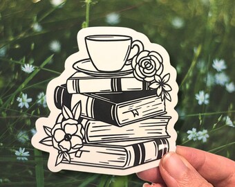 Books and tea sticker, bookish sticker, book lover sticker, book sticker, laptop sticker, kindle sticker, water bottle sticker
