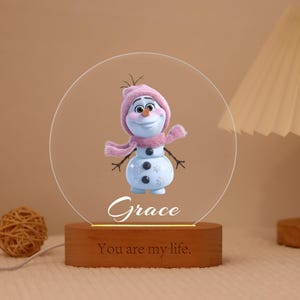 Personalized Disney Olaf Night Light,Custom Pink Cozy Snowman Night Light with Name,Personalized Frozen Disney Gifts,Perfect Gift for Kids