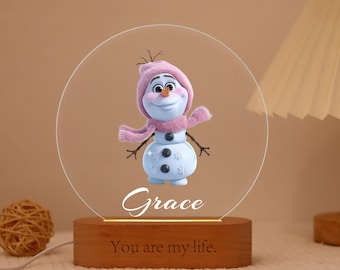 Personalized Disney Olaf Night Light,Custom Pink Cozy Snowman Night Light with Name,Personalized Frozen Disney Gifts,Perfect Gift for Kids