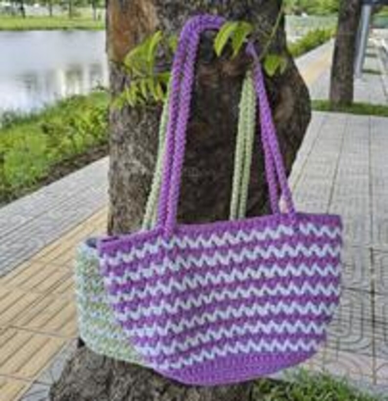 Image showcasing Painted Woven Bag, Unique Recycled Bags, Fabric Tote Bag Upcycled, Hand ...