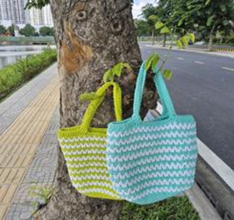 View of Painted Woven Bag, Unique Recycled Bags, Fabric Tote Bag Upcycled, Hand ...
