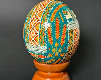 Hand Painted Ostrich Egg Pysanka – Traditional Ukrainian Easter Egg Art - Large Ukrainian Pysanka handmade egg