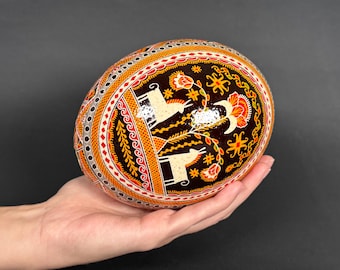 Collectible painted egg - Large Ukrainian Pysanka on Ostrich Egg – Handcrafted Easter Decor - Hand-Painted Pysanka on Large Ostrich Egg