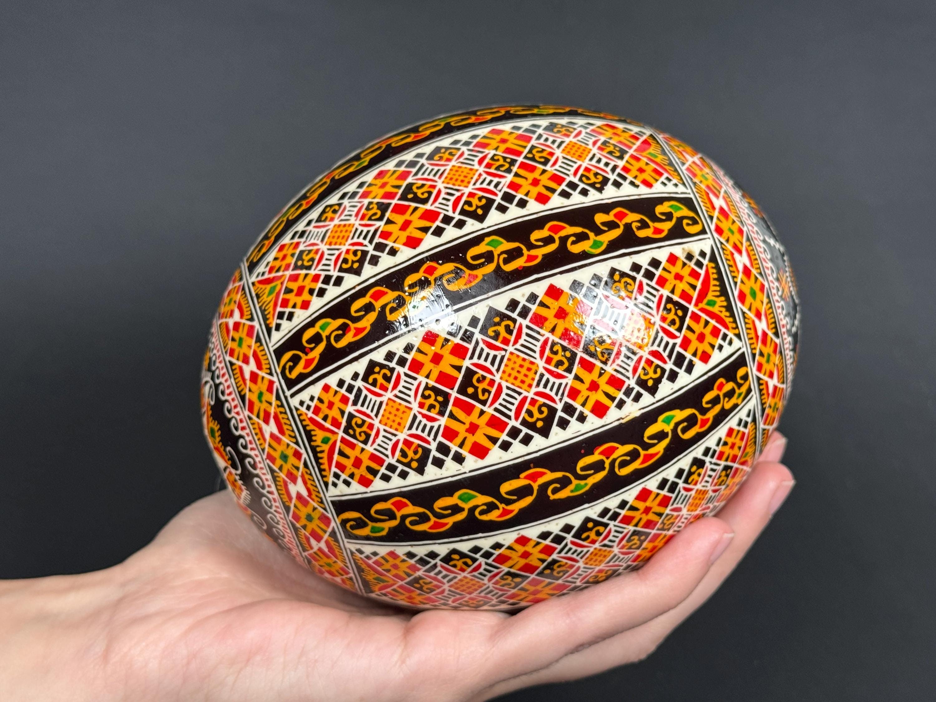 Easter decor - Unique Pysanka on Ostrich Egg – Hand-Painted Ukrainian Easter Egg