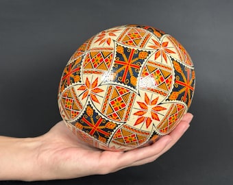 Easter art - Hand-Painted Pysanka on Large Ostrich Egg - Large Ukrainian Pysanka on Ostrich Egg – Handcrafted Easter Decor