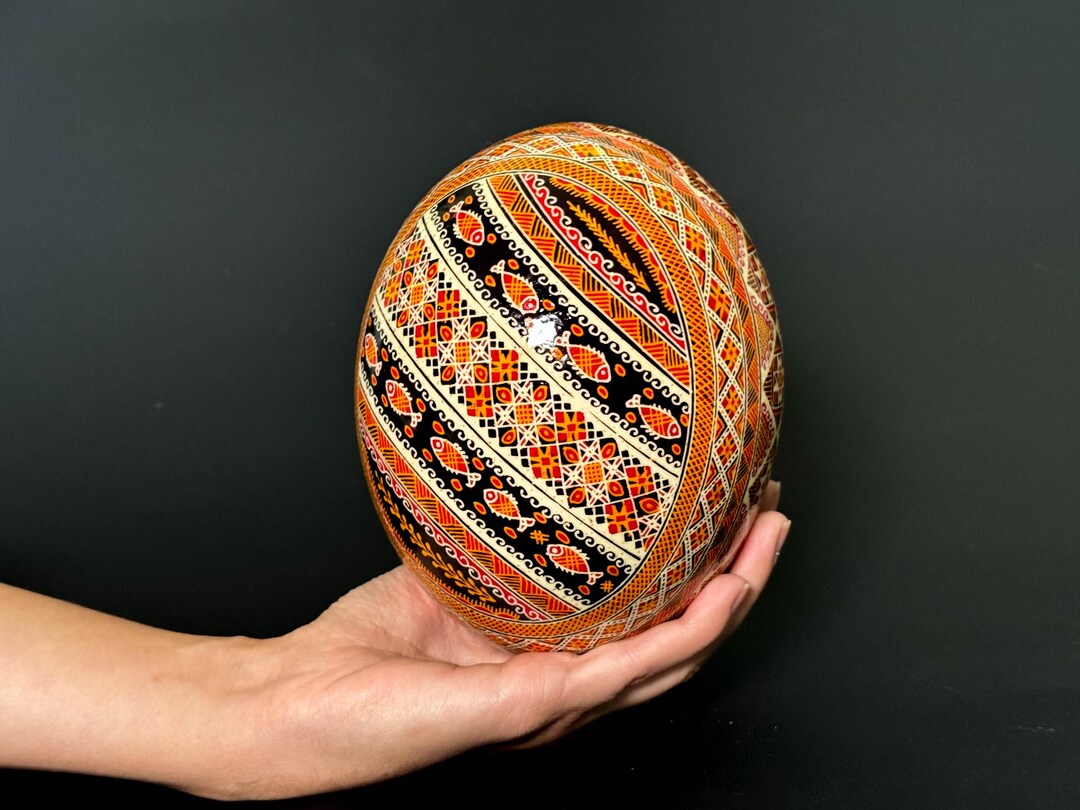 Hand Painted Ostrich Egg Pysanka – Traditional Ukrainian Easter Egg Art ...
