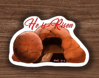 He is Risen – Digital Easter Sticker (Matt 28:6) | Resurrection Printable PNG | Christian Scripture Sticker for Journaling & Crafts