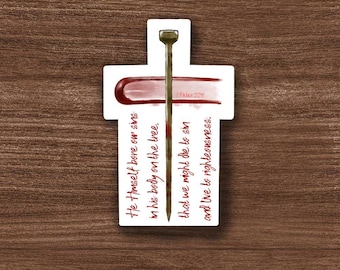 1 Peter 2:24 – Digital Scripture Sticker | Easter Christian PNG | Jesus Bore Our Sins Cross Printable for Journaling & Crafts