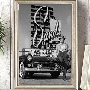 Arte de pared enmarcado vintage de Frank Sinatra en el Sands Hotel Las Vegas, fotografía en blanco y negro o sepia de Frank Sinatra, impresión UV retro