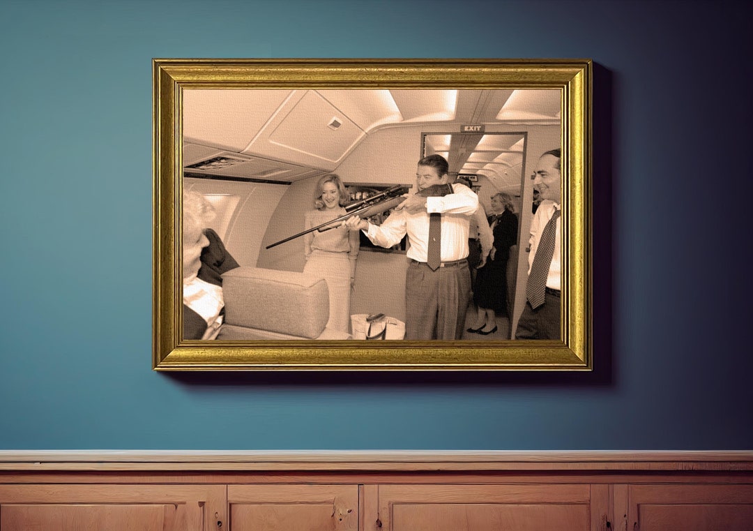 Reagan Rigle Ronald Reagan Aiming A Rifle Woodward Vintage Framed Wall Art, Ronald ...