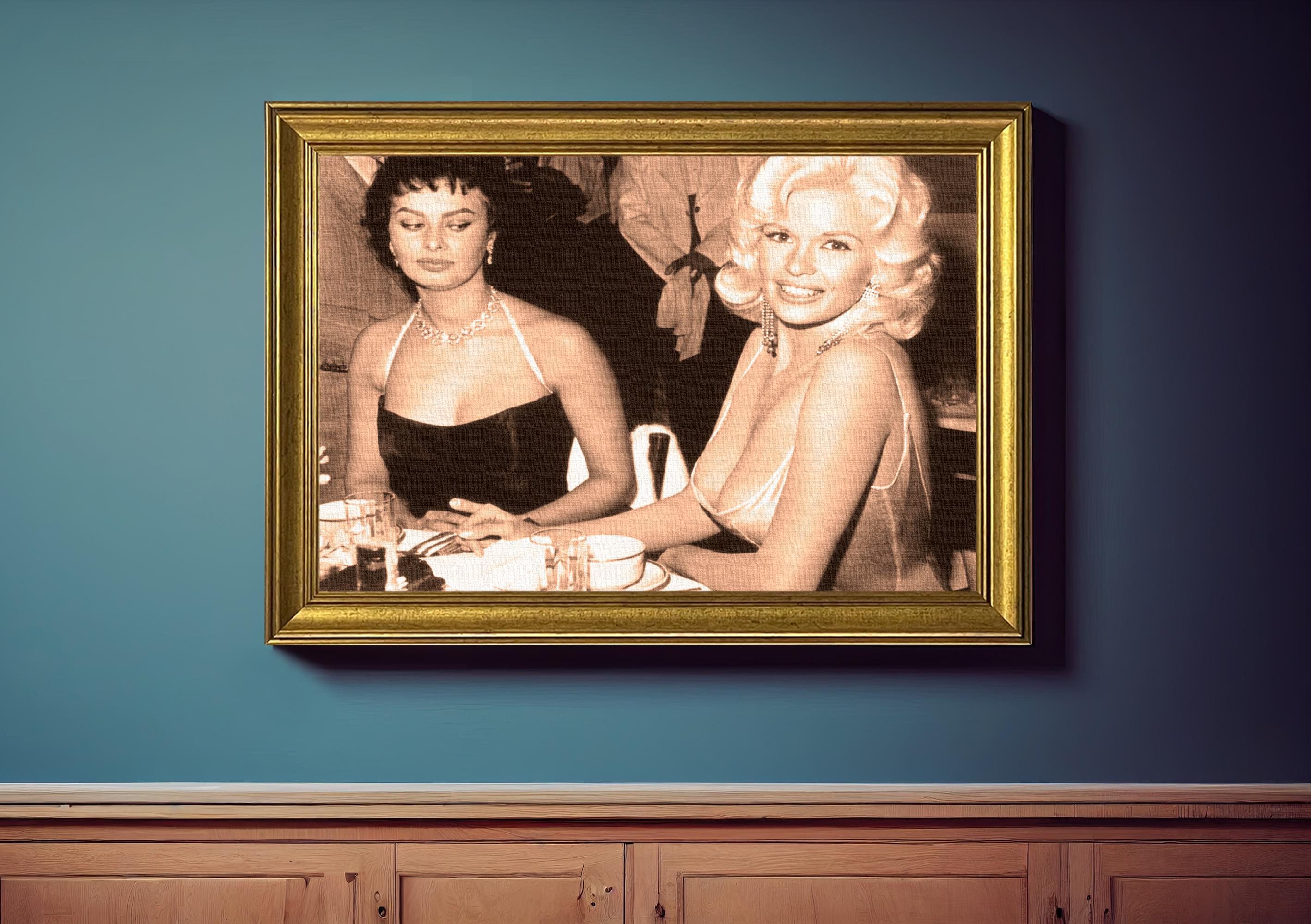 Sophia Loren & Jayne Mansfield Vintage Framed Wall Art, Sophia Loren Black And White Or Sepia Photography, Jayne Mansfield  Retro UV Print