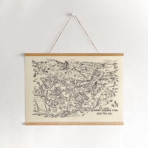 Yosemite National Park geanimeerde kaart houten banner| Yosemite Valley-muurafdruk | Yosemite canvas muurkunst| Vintage kaartposter voor wanddecoratie