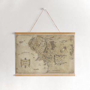 Hölzerne Rahmen Mittelerde Antike Karte Wanddekor, Weltkarte Kunstwerk, Herr Der Ringe, Hölzerne Bannerkarte, Mittelerde Gedruckt
